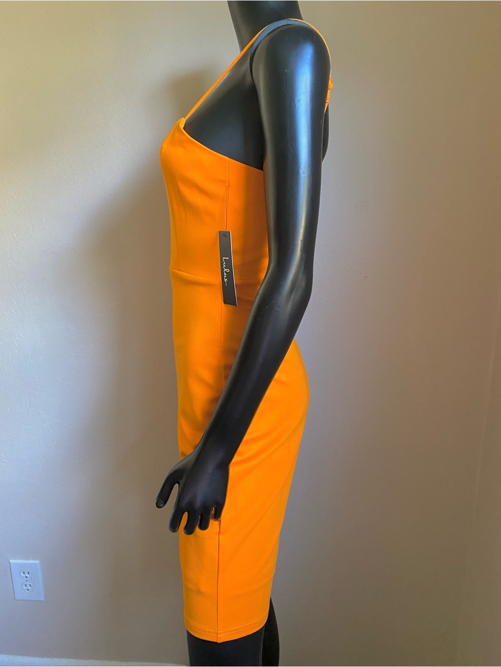 Lulu's Vibrant Orange Midi Bodycon Dress with V-Notch Neckline NWTs - Picture 5 of 12